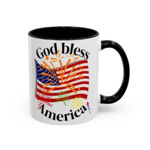 God Bless America Coffee Mug — Patriotic Flag & Fireworks 11oz/15oz
